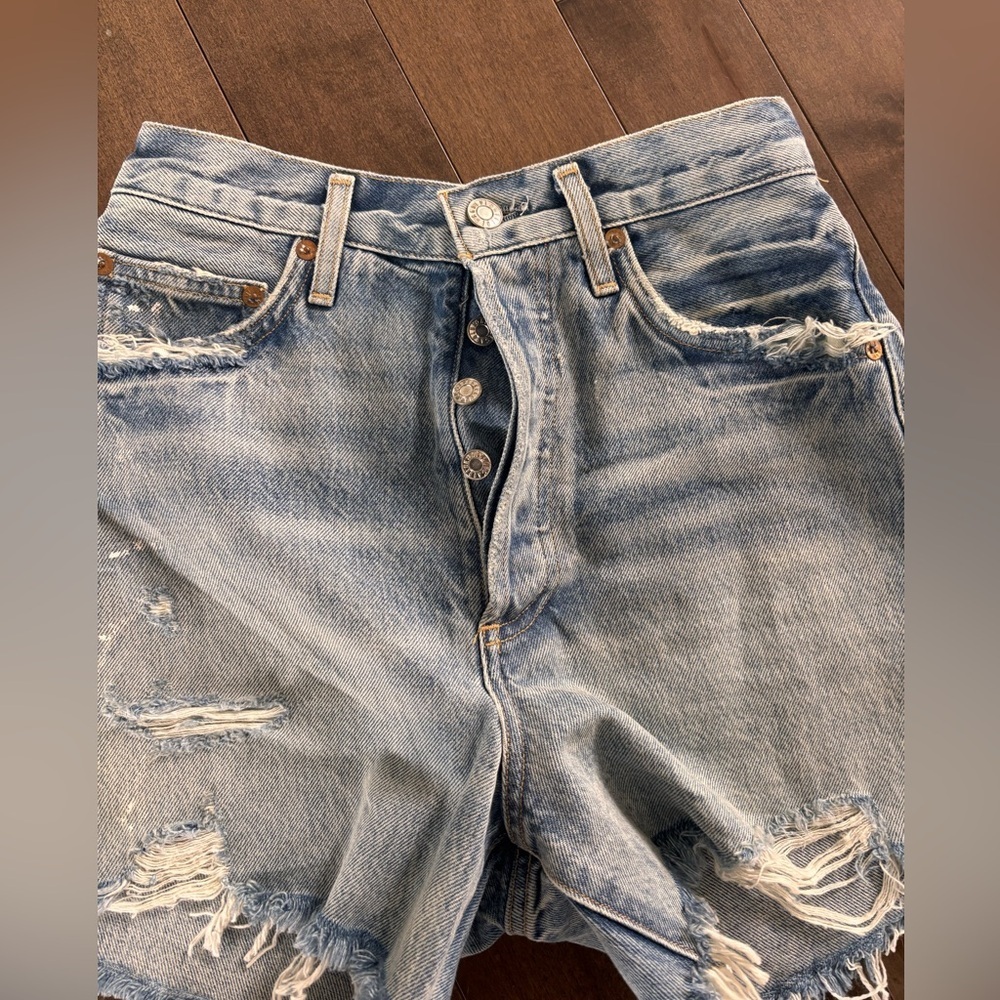 Agolde Blue Distressed Jean Shorts - Picture 4 of 6